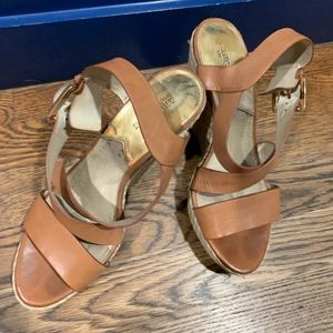 Michael Kors Brown Leather Wedge Sandal